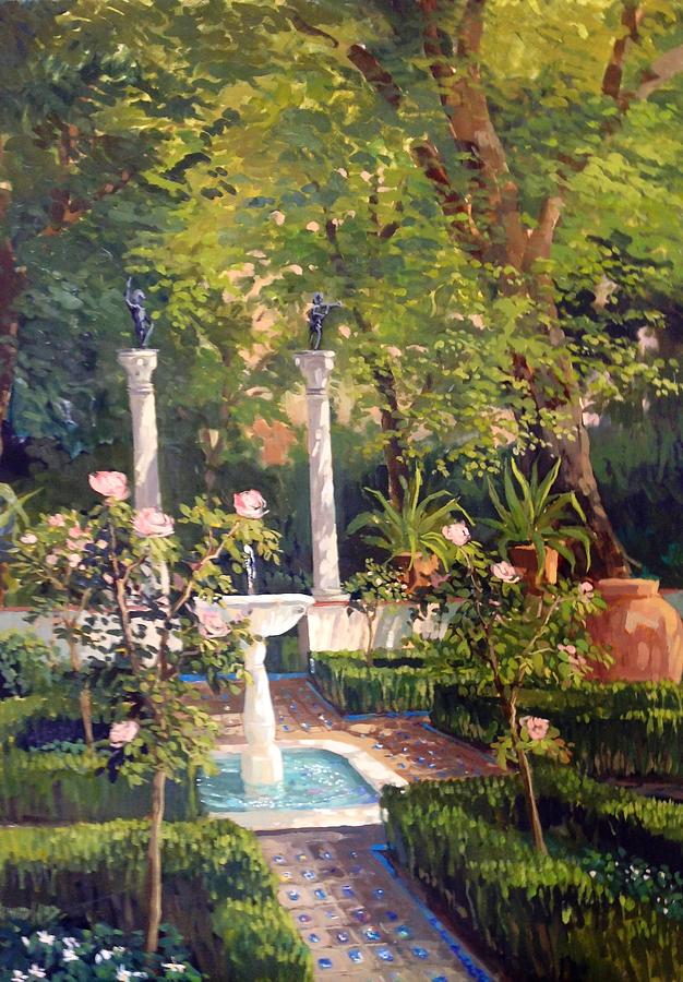 Fountain Sorolla patio Painting by Richard Wood - Fine Art America