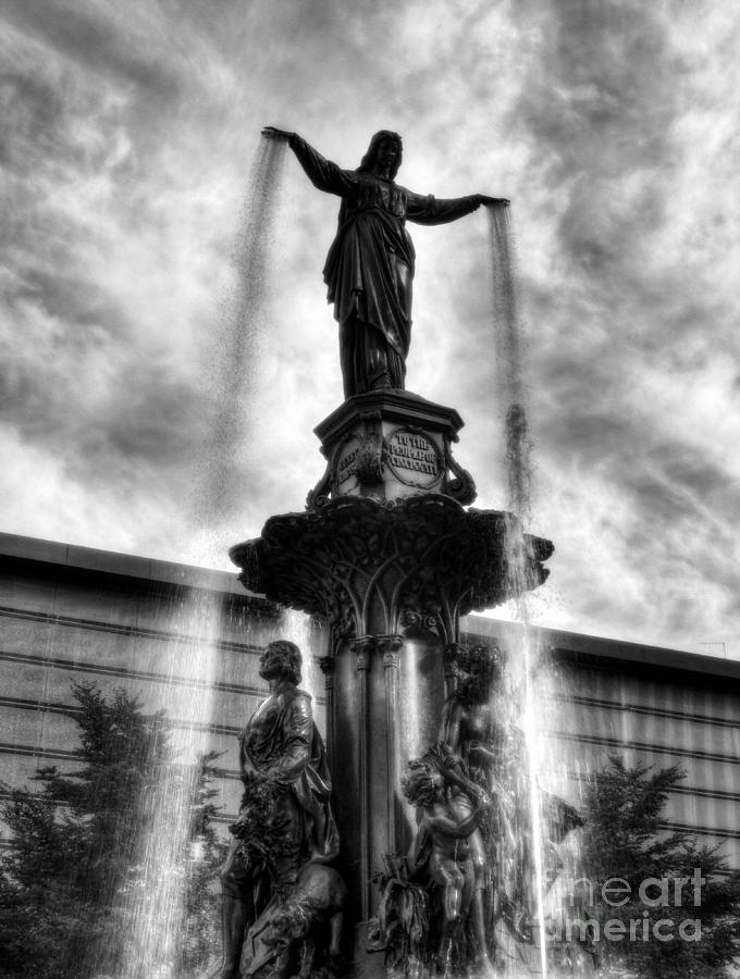 Fountain Square In Cincinnati BW Photograph by Mel Steinhauer