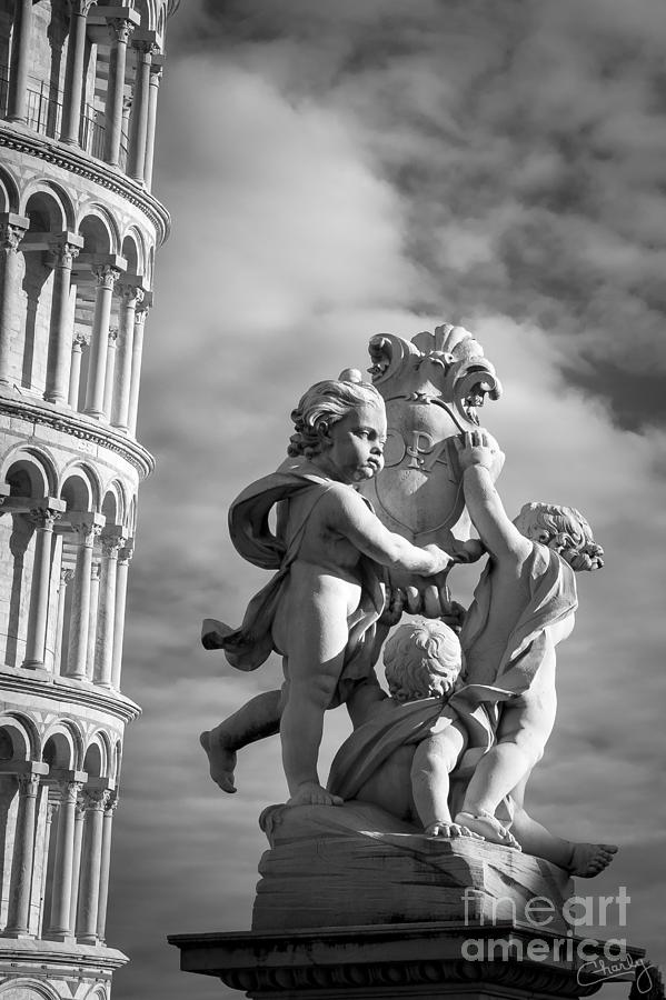Black And White Photograph - Fountain with Angels by Prints of Italy