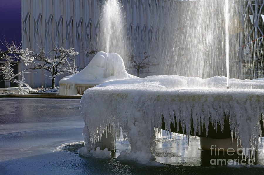 Fountains frozen Seattle Science Center Photograph by Jim Corwin