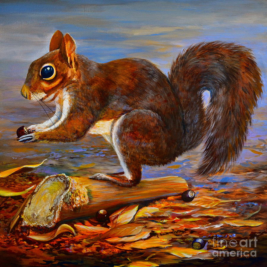Four Acorns Painting by AnnaJo Vahle