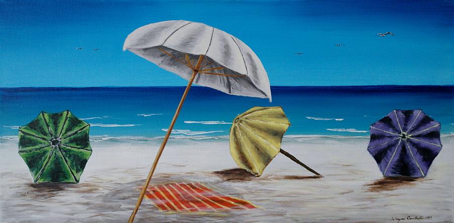 Four Beach Umbrellas Painting by Wayne Cantrell
