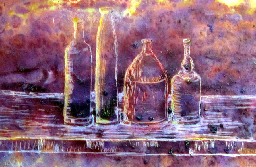 Four blue bottles standing in a row Mixed Media by Errol Jameson | Fine ...