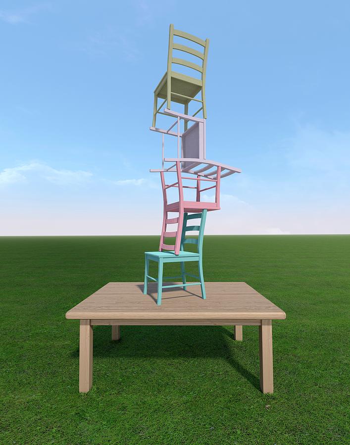 Four Chairs Stacked On A Table Photograph by Robert Brook science