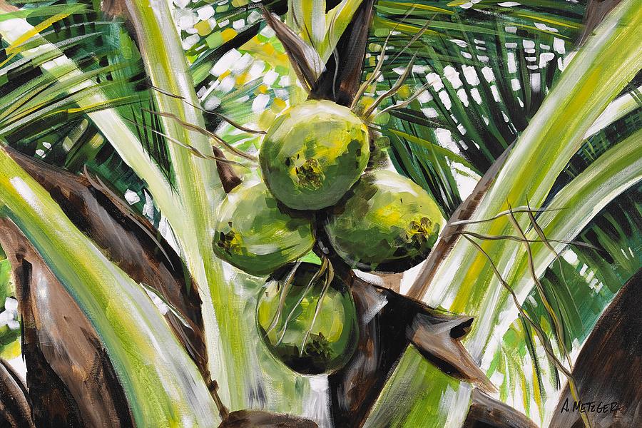 Four Coconuts Painting by Alan Metzger