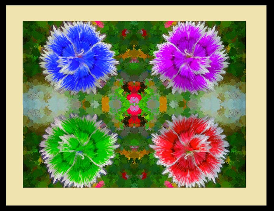 Four Colored Macro Flower Collage Painting by Bruce Nutting