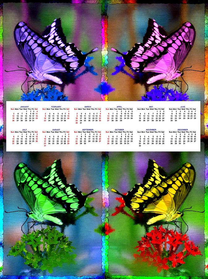 Butterfly Painting - Four Colorful Monarch Butterflies 2104 Calendar by Bruce Nutting