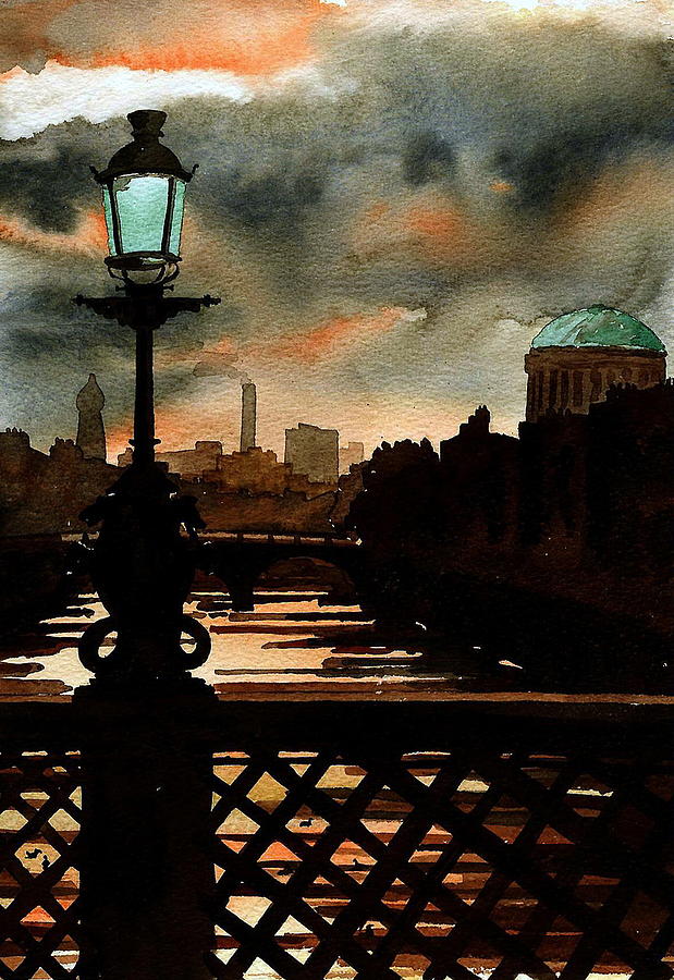 Four Courts Evening  Dublin Painting by Val Byrne