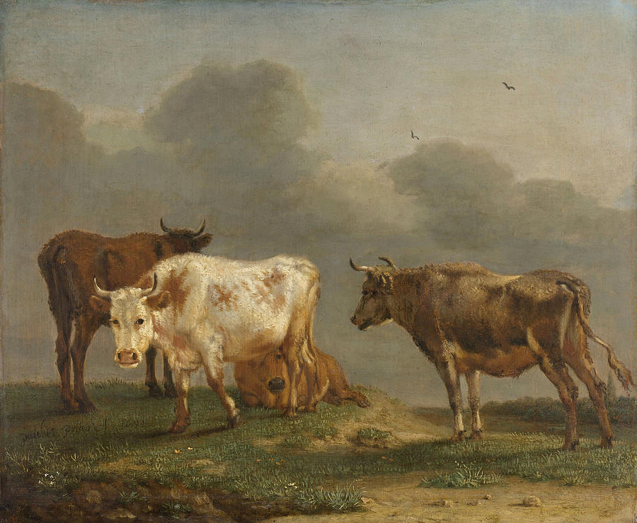 Four Cows in a Meadow Painting by Paulus Potter