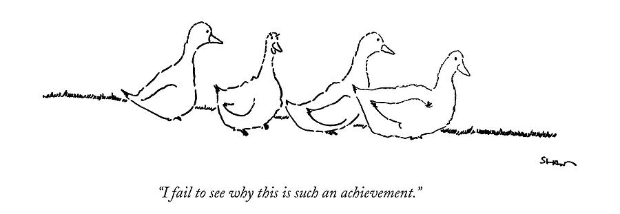 Four Ducks Stand In A Row Drawing by Michael Shaw