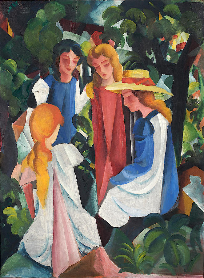 August Macke Painting - Four Girls by August Macke