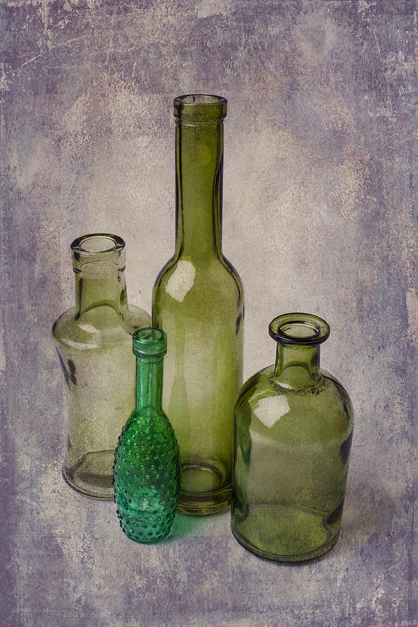Bottle Photograph - Four Green Bottles by Garry Gay