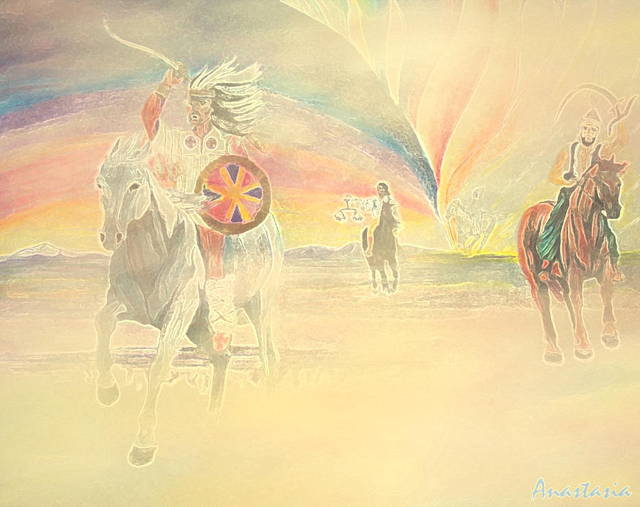 Four Horsemen Approaching Through Time Drawing by Anastasia Savage Ealy