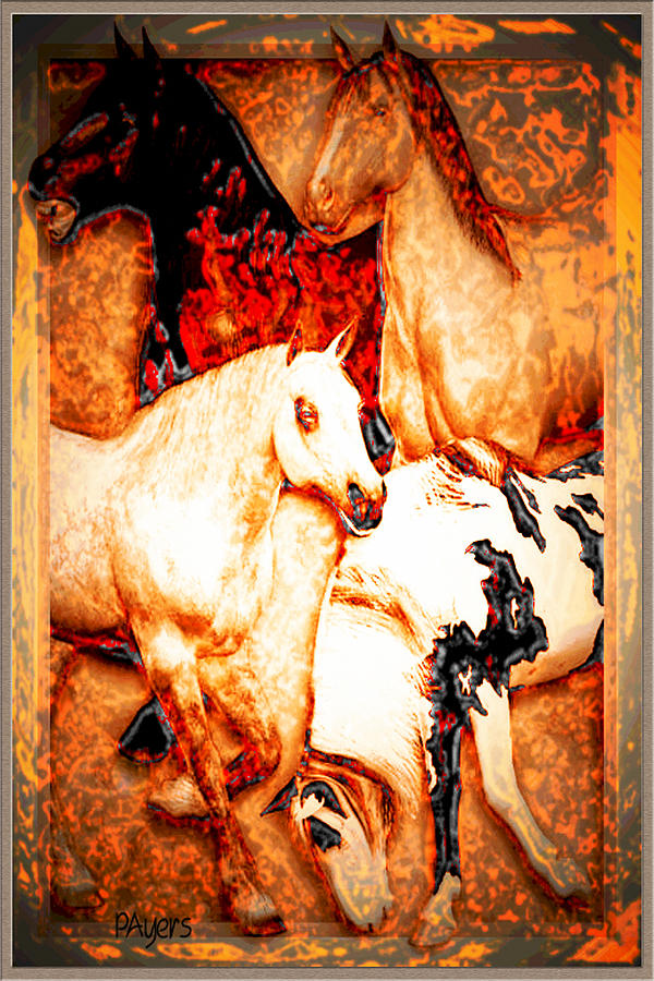 Animal Digital Art - Four Horses by Paula Ayers
