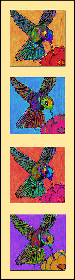 Four Hummingbirds Vertical Painting by Dale Moses