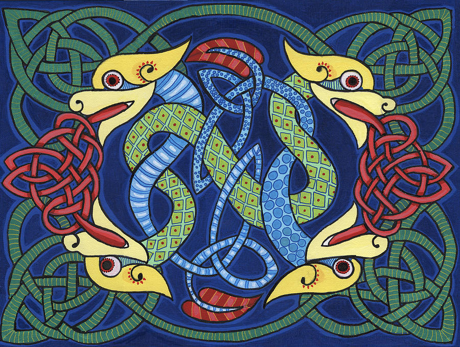 Four Intertwined Celtic Serpents Painting by Jay Winter Collins - Fine ...