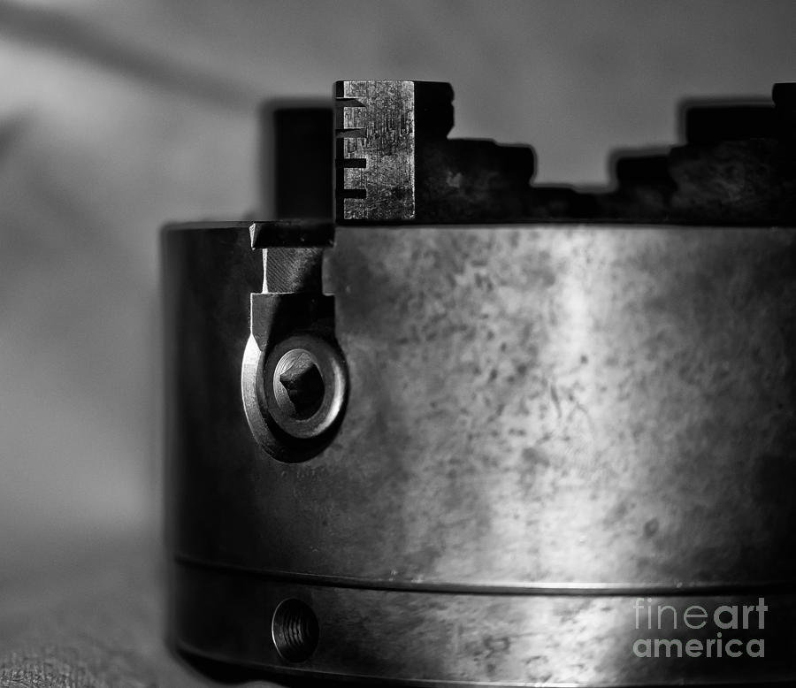 Device Photograph - Four Jaw Chuck Black and White by Wilma  Birdwell