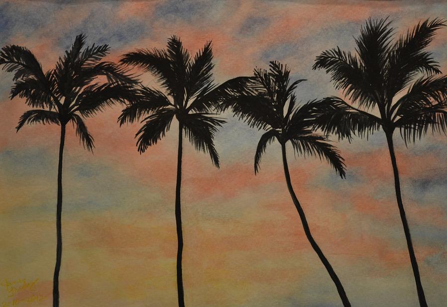 Sunset Painting - Four Maui Palm Trees by Jane Friday