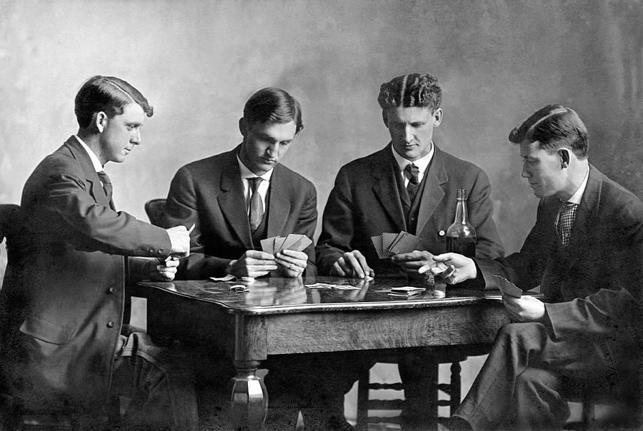 Four Men Playing Cards Photograph by Underwood Archives