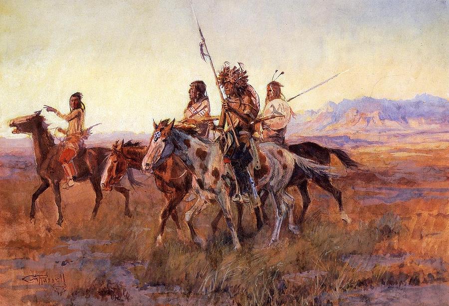 Four Mounted Indians Digital Art by Charles Russell