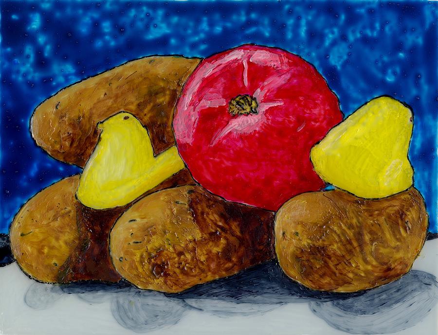 Four Potatoes Two Peeps and a Tomato Painting by Phil Strang