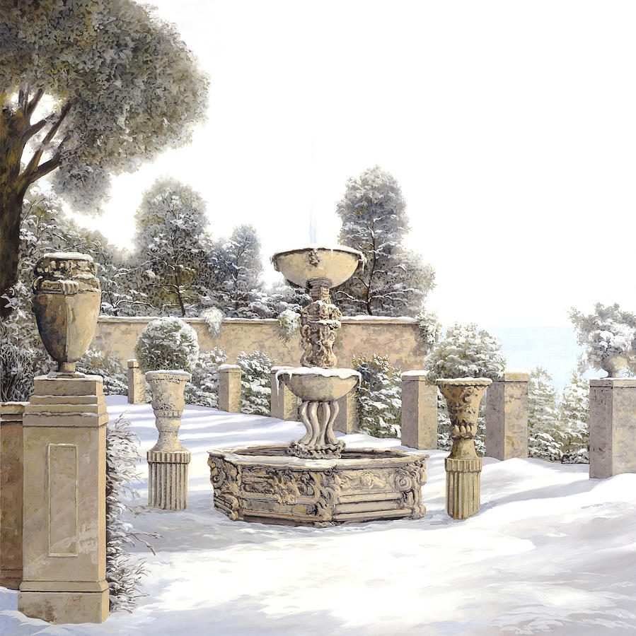Winter Painting - four seasons-winter on lake Como by Guido Borelli