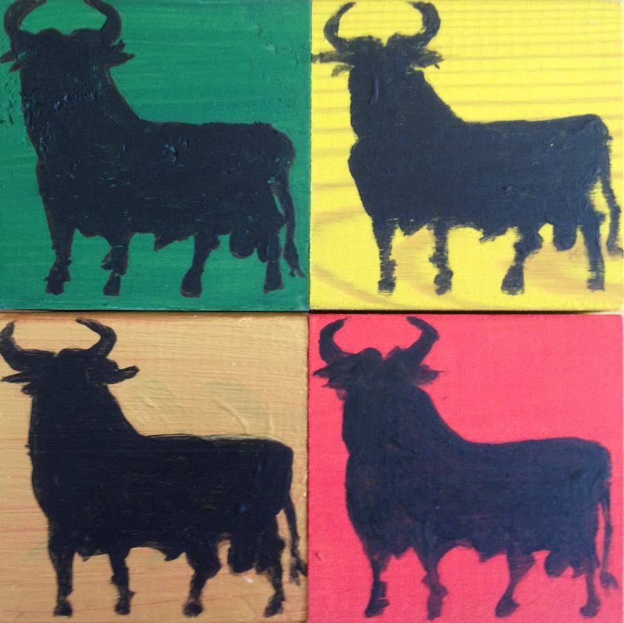 Four Square Bulls Painting by Roger Cummiskey