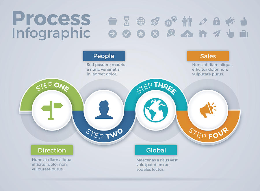 Four Step Process Infographic Drawing by Filo