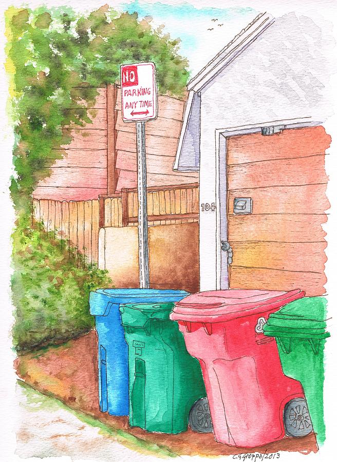 Four trash cans in Venice Beach - California Painting by Carlos G Groppa