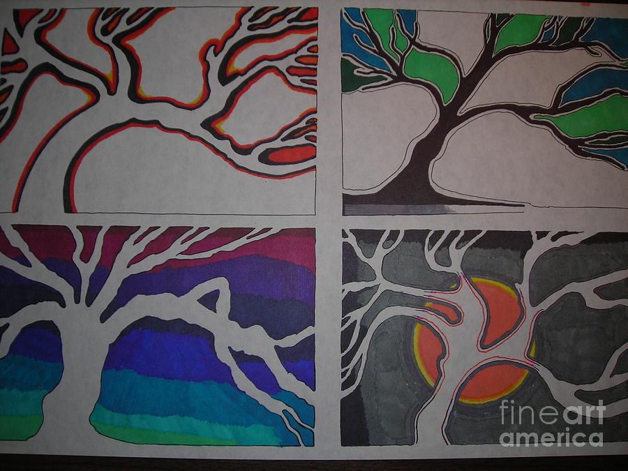 Tree Drawing - Four Trees by Mike Dendinger