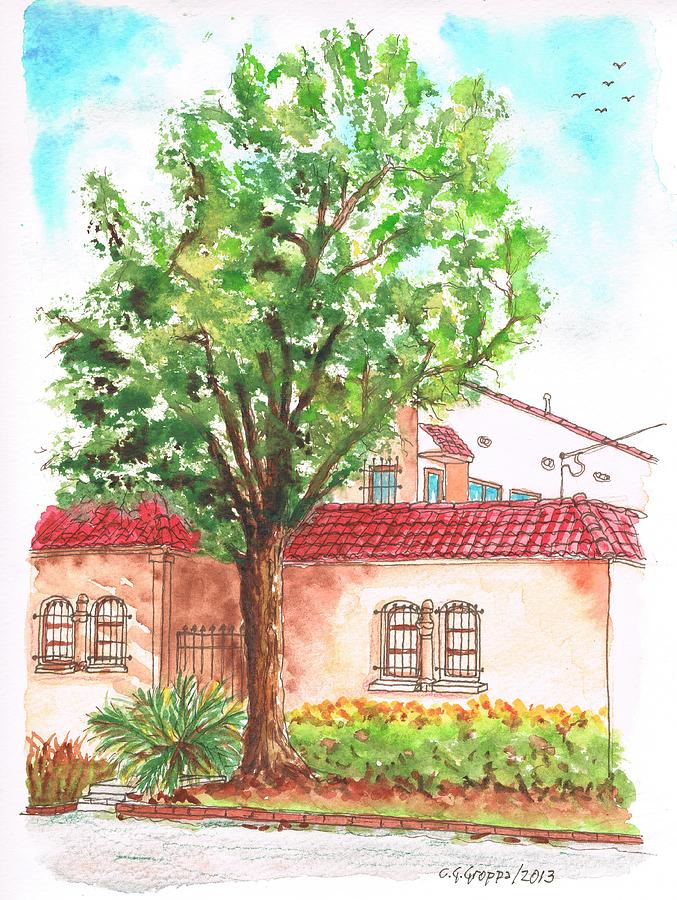 Four windows and a tree, West Hollywood, California Painting by Carlos G Groppa