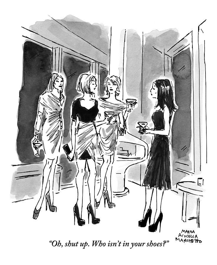 Cocktail Party Drawing - Four Women Hold Cocktails And Are Similarly by Marisa Acocella Marchetto