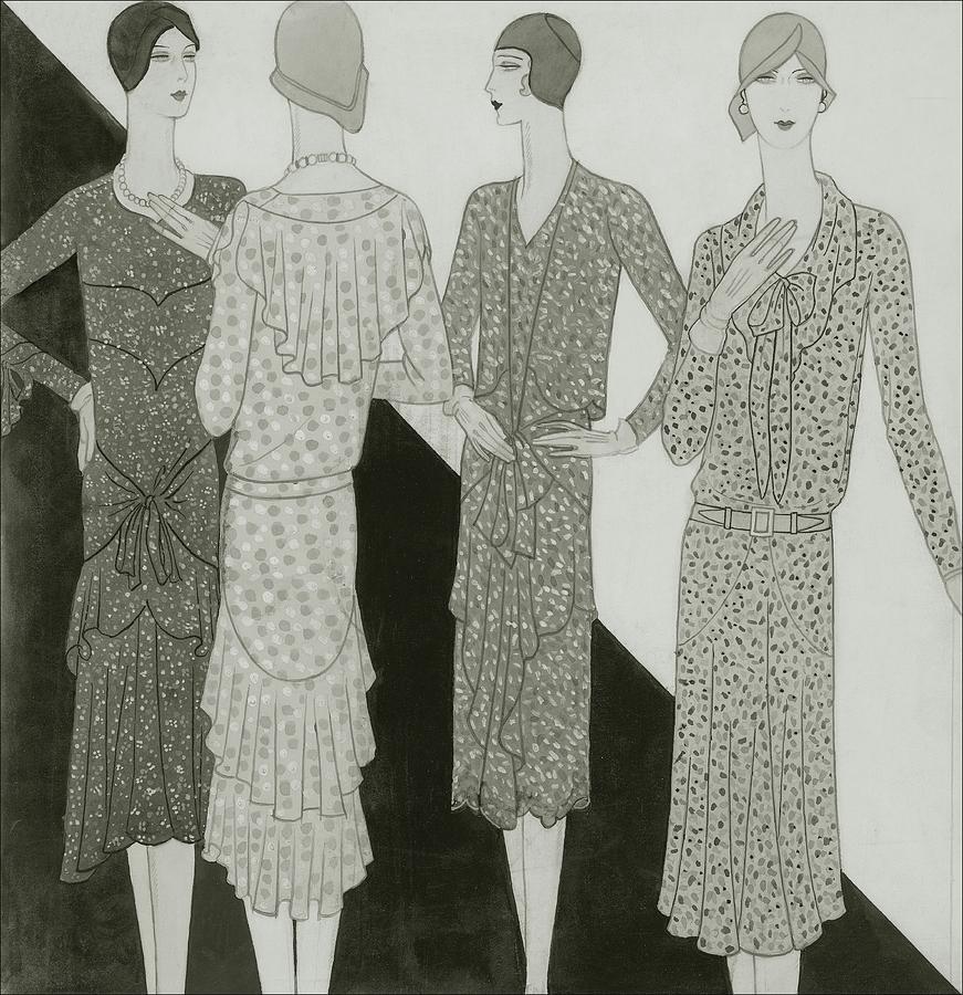 Pattern Digital Art - Four Women Wearing Summer Dresses by Lambarri