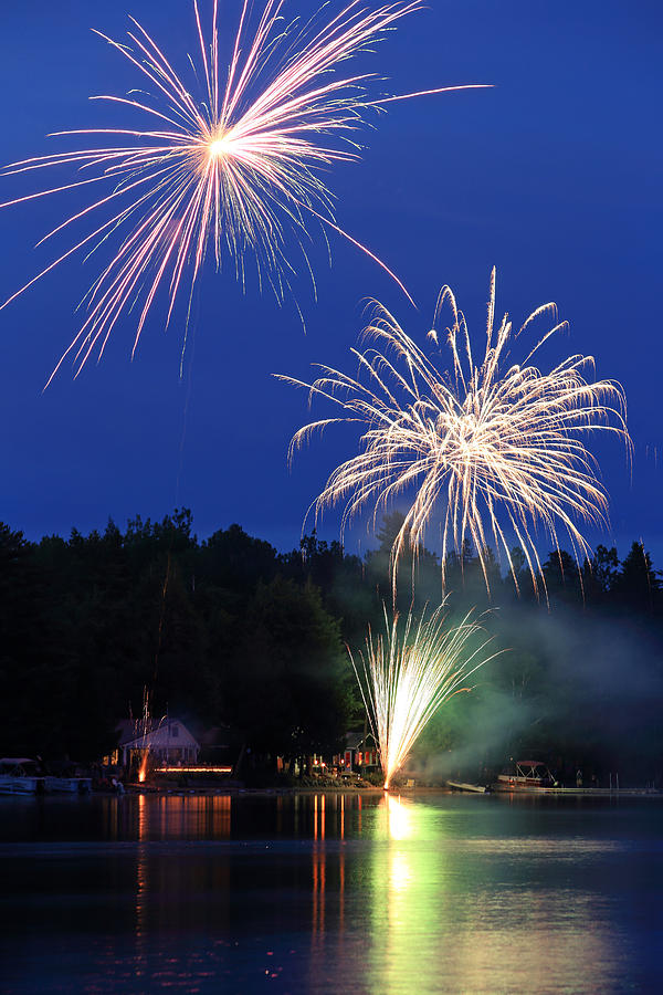 Fourth of July Fireworks at the Lake Photograph by Barbara West