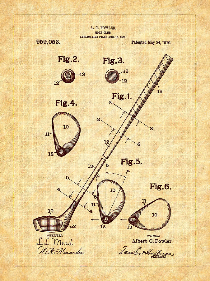 Fowlers 1910 Golf Club Patent Art Photograph by Barry Jones