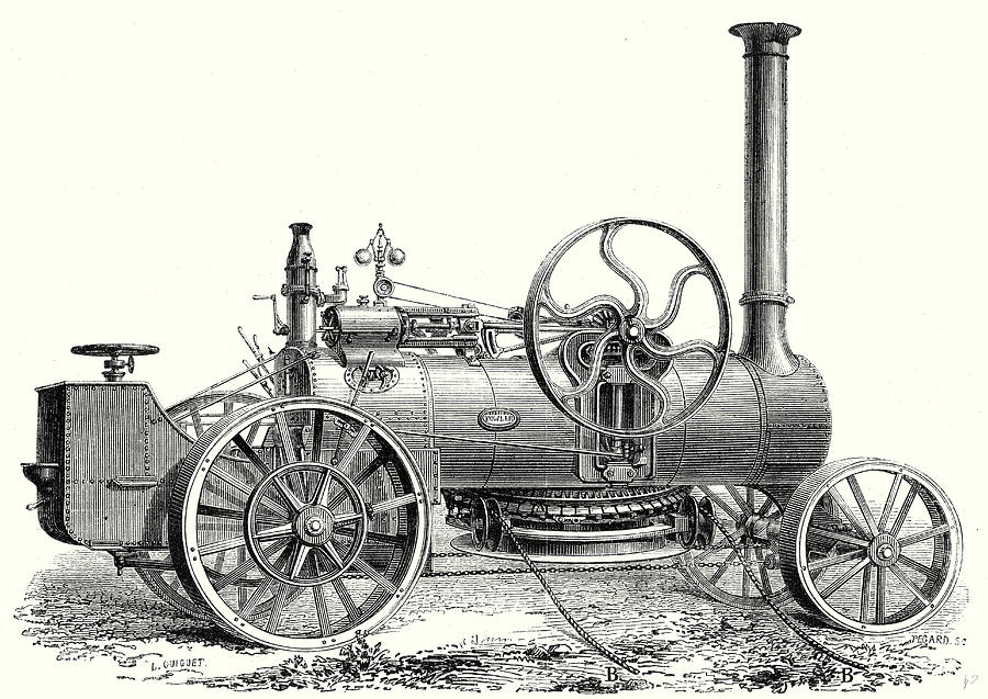 Fowlers Traction Engine For Steam Ploughing Drawing By English School Pixels