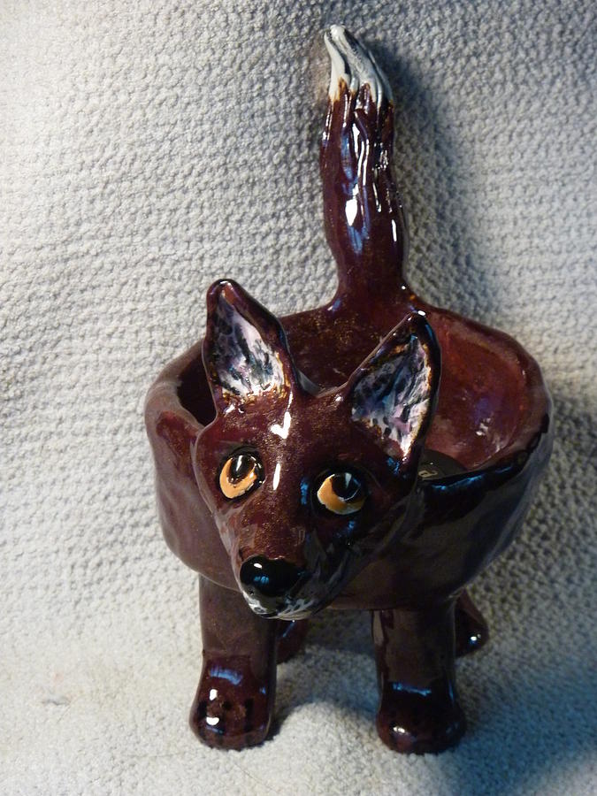 Made In Us Sculpture - Fox dish made in USA from a lump of clay one of a kind by Debbie Limoli