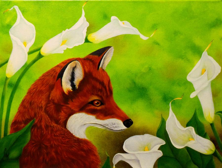Fox In The Lilies Painting by Carol Avants