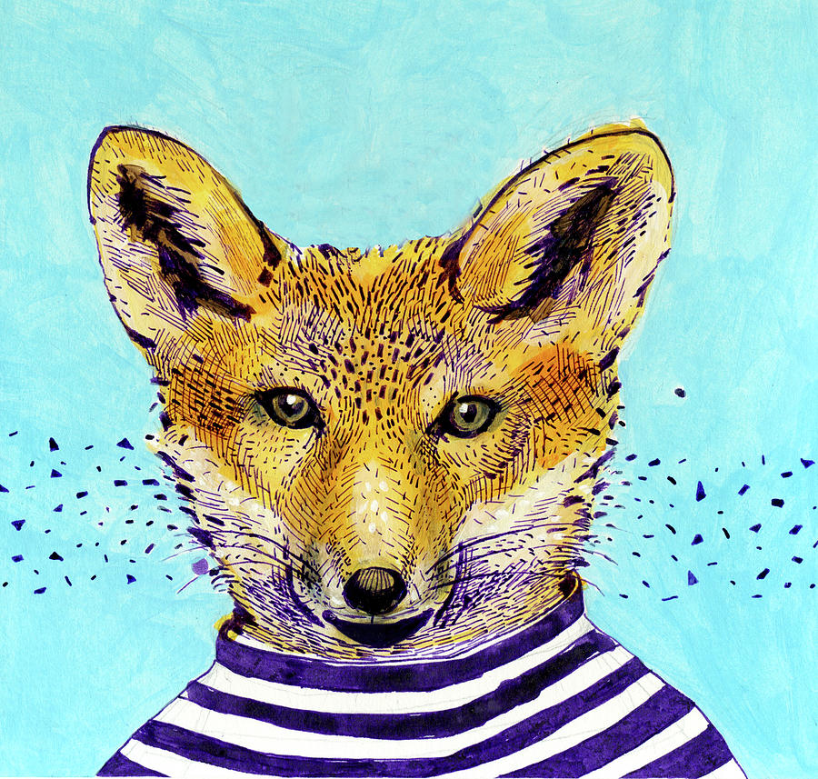 Fox In The Striped T-shirt Digital Art by Lucia Lukacova