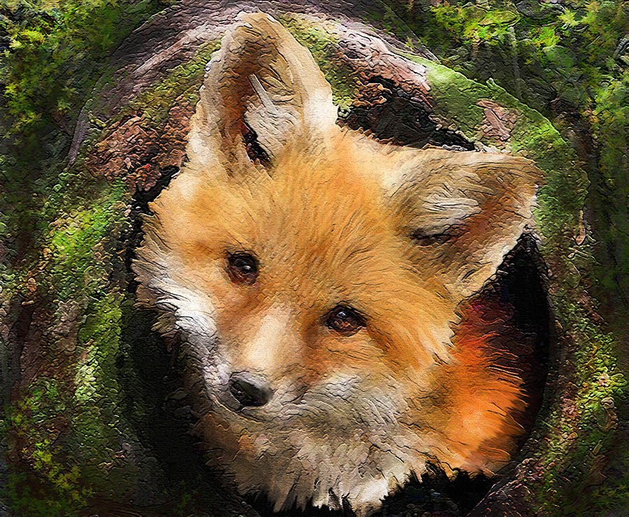 Fox Kit In Log Digital Art by Jane Schnetlage
