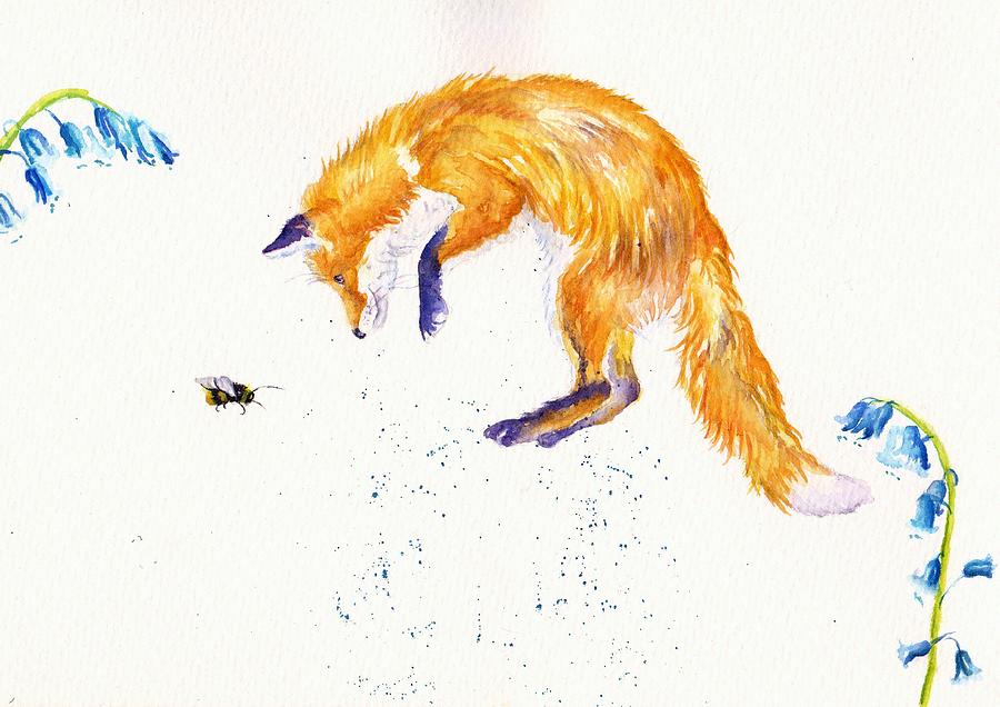 Fox Pronking Painting by Debra Hall