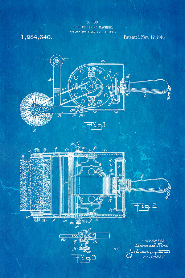 Appliance Photograph - Fox Shoe Polishing Machine Patent Art 1917 Blueprint by Ian Monk
