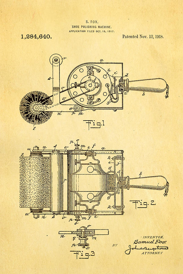 Appliance Photograph - Fox Shoe Polishing Machine Patent Art 1917 by Ian Monk
