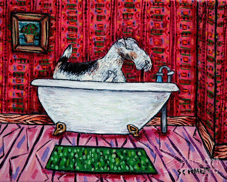 Impressionism Painting - Fox Wire Terrier Taking a Bath by Jay  Schmetz