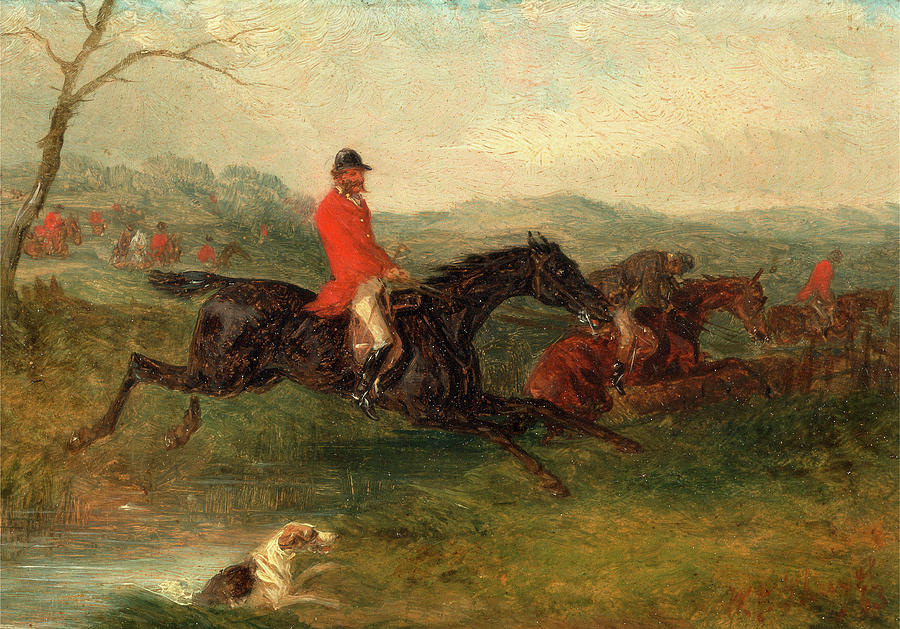 Painter Painting - Foxhunting Clearing A Brook Signed And Dated In Red Paint by Litz Collection