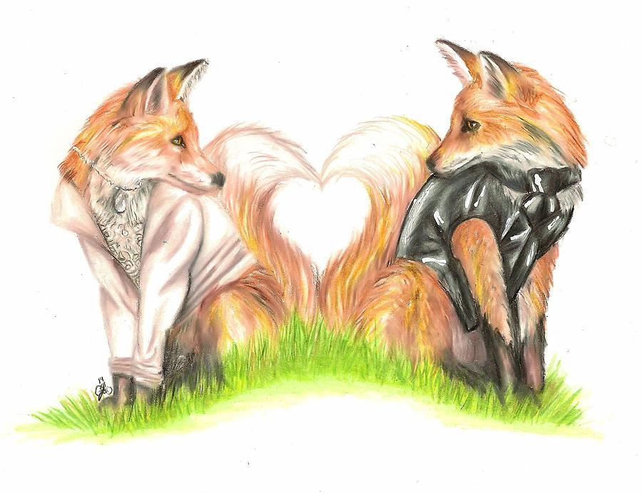 Foxy Wedding Couple Drawing by Scarlett Royale