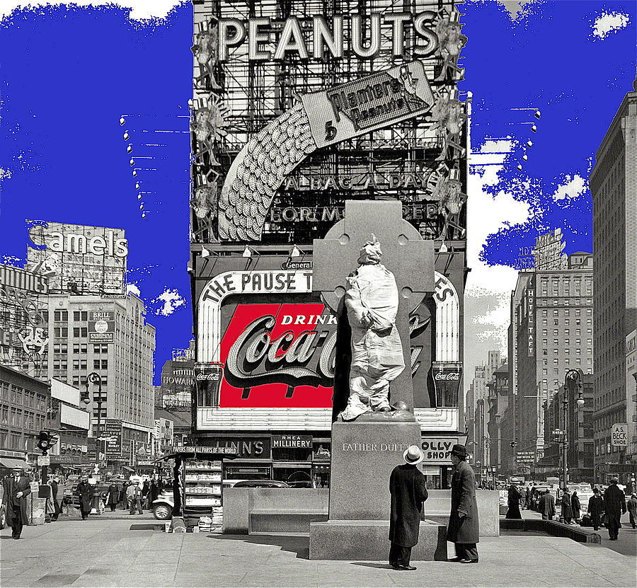 Fr. Duffy statue prior to unveiling Coca Cola sign Times Square New York City 1937-2014 Photograph by David Lee Guss