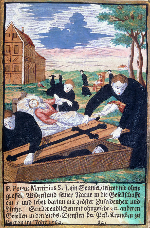 Bubonic Plague Photograph - Fr Pierre Martinius Nursing Plague Victims by Jean-loup Charmet/science Photo Library
