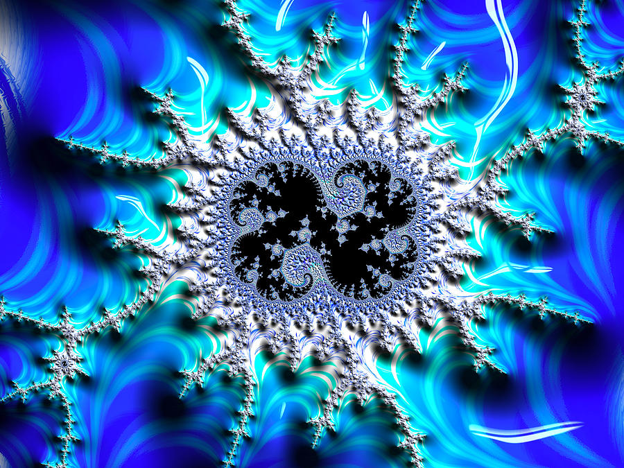 Abstract Digital Art - Fractal Art blue and white by Matthias Hauser