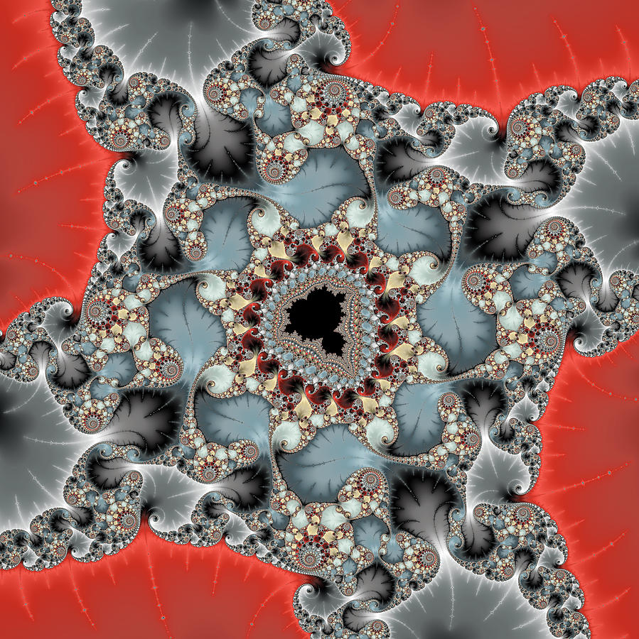 Fractal Art Square Format Grey Leaves Red Background Digital Art By ...